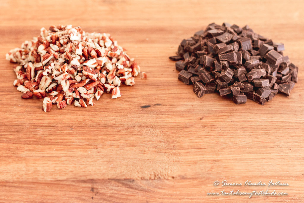Chopped pecans and dark chocolate