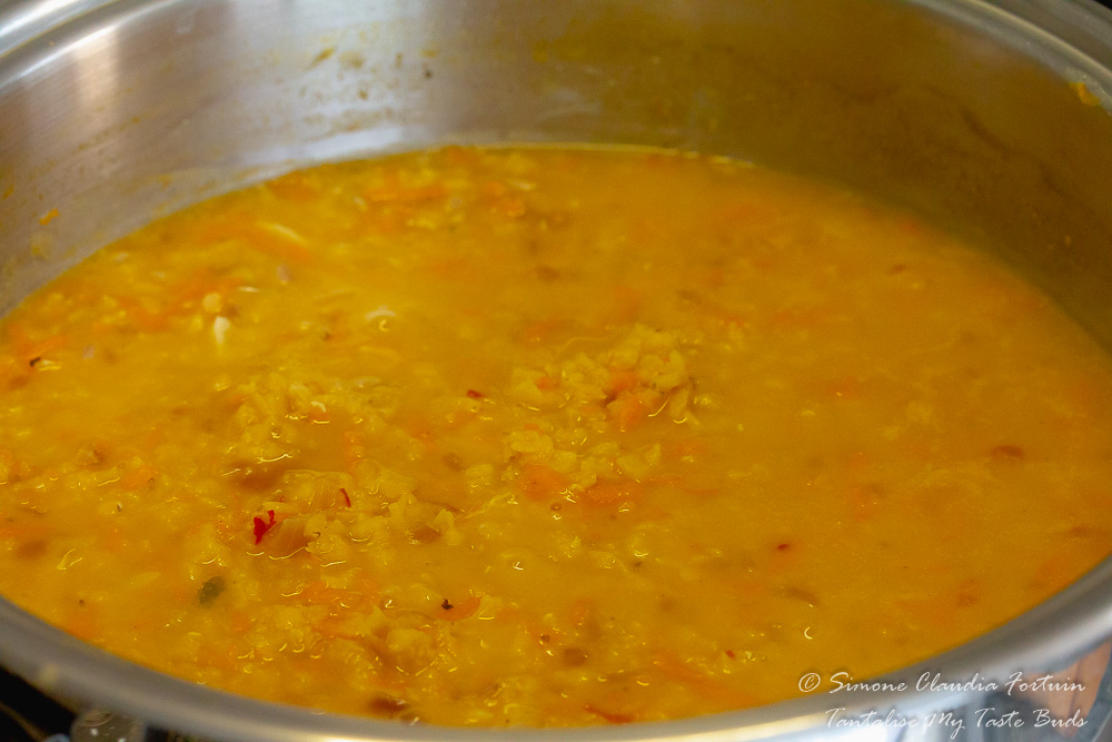 Vegan Red Lentil Soup ingredients cooked