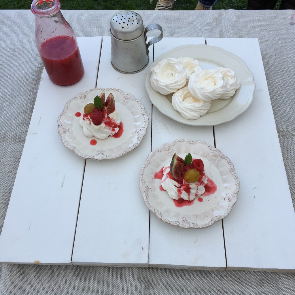 Pavlova with fresh figs and raspberry coulis 3