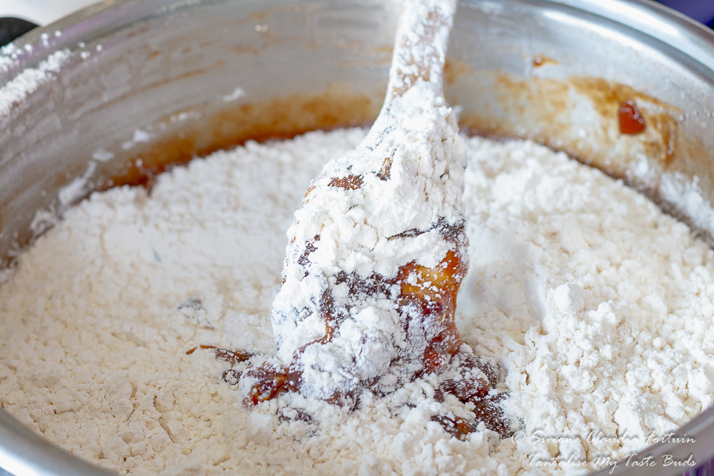 Mixing the Old Fashioned Spiced Boiled Fruit Cake