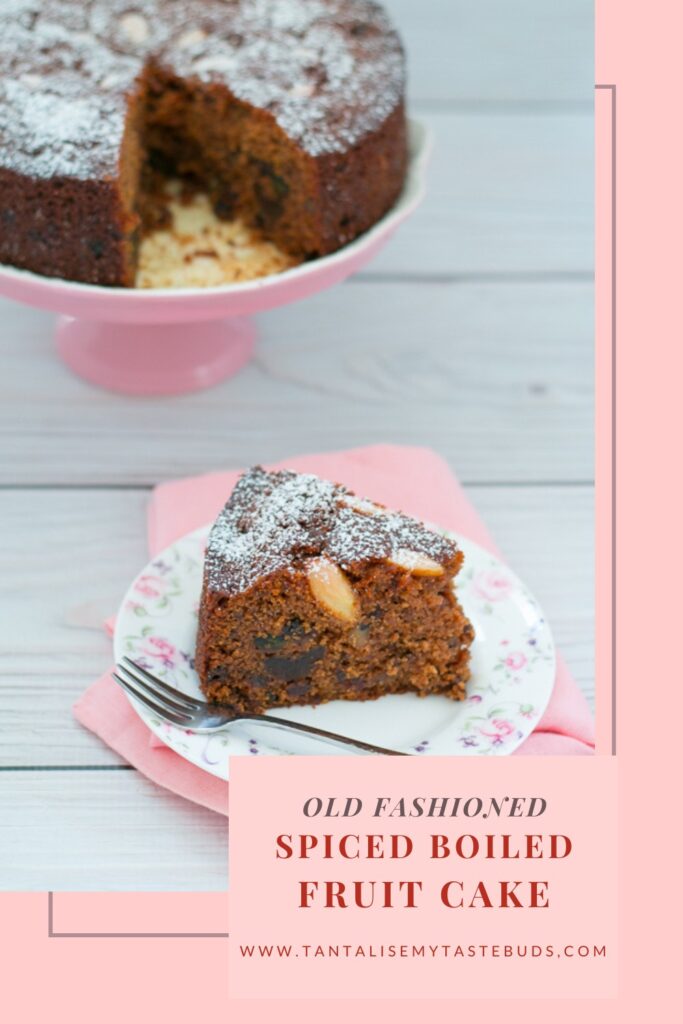 Old Fashioned Spiced Boiled Fruit Cake recipe pin 1
