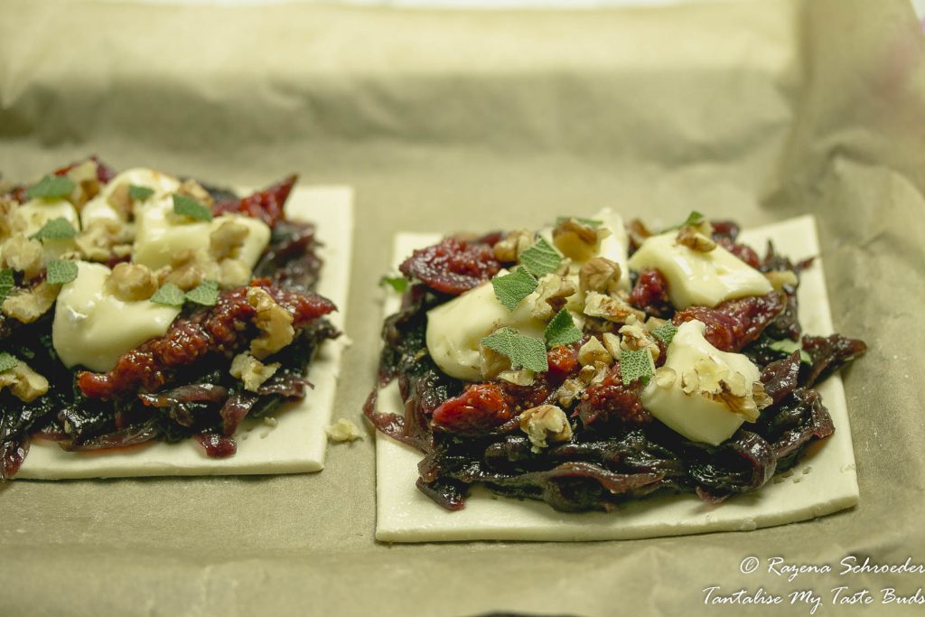 Caramelised onion, fig and brie tart