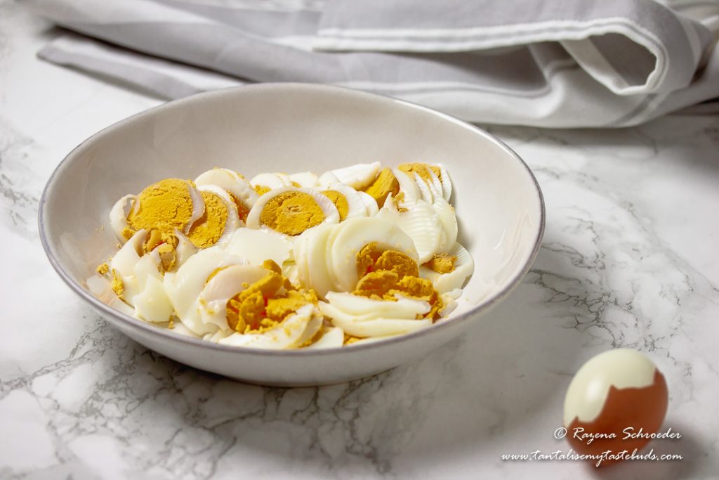 Sliced hard boiled eggs