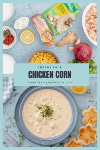 Creamy Chicken Corn soup recipe pin1
